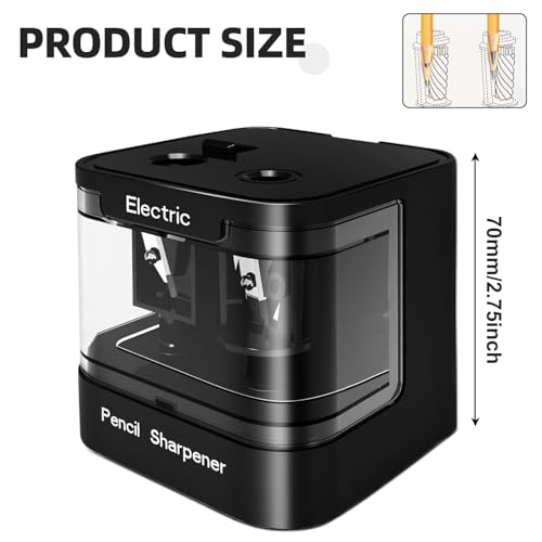 ARPDJK Electric Pencil Sharpener Elektrischer Anspitzer mit Behälter, USB Batteria Doppelloch Tragbar Elektronisch Automatisch Elektrisch Spitzer Bleistiftspitzer für Kinder und Erwachsene, Schwarz