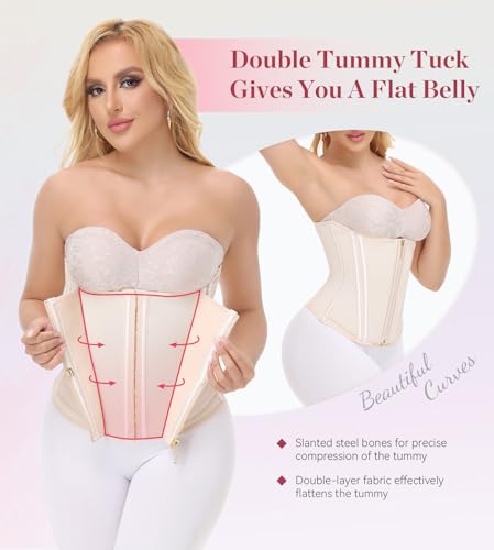 Image of SHAPSHE Waist Trainer For Women Cincher Underbust Corset Shapewear Zipper | Double-Layer Tummy Control Smooth Belly,15 Steel Bones Support Back,Elastic Mesh Enhances Comfort,Postpartum,Daily,Workout