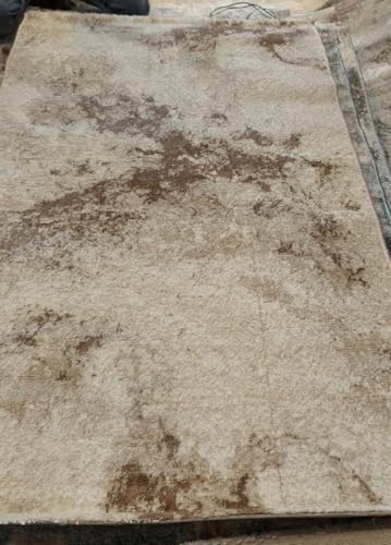 Image of 6x9 Feet (180x270 CM) Carpet for Living Room Hall & Bedroom - Rustic Beige Modern Abstract Geometric Silk-Touch Luxury Hotel-Style Washable Anti-Skid Turkish Area Rug