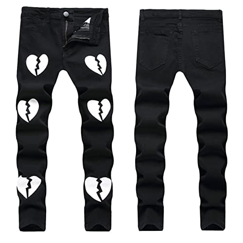 Cambkatl Men's JeansStylish Broken Heart/Butterfly Printed Slim Fit Stretch Denim Pants Designer Fashion Streetwear2