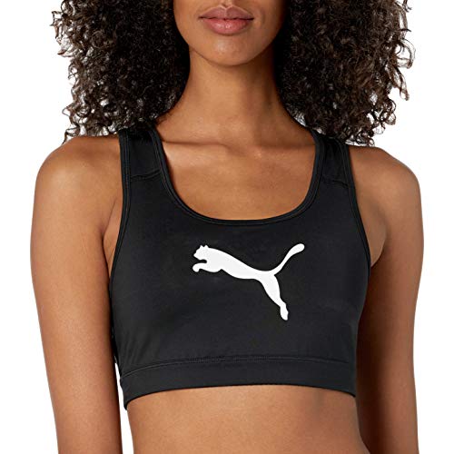 PUMA womens 4keeps M Sports Bra, Puma Black-puma White Cat, Medium US