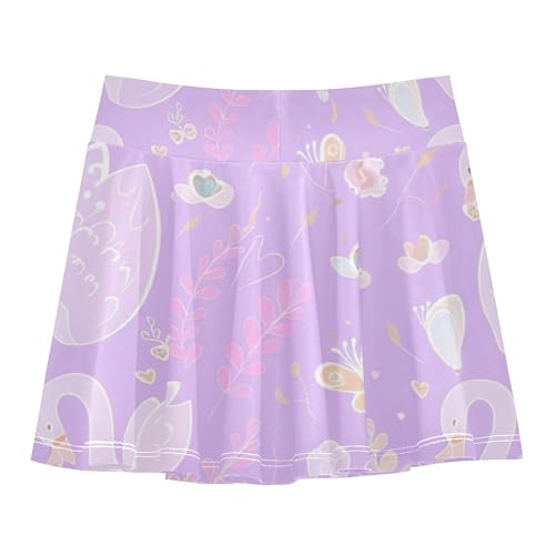 Athletic Shorts Girls Skorts Toddler Tennis Skirts Floral Cheer Skirt Elegant Swans Purple 3t2
