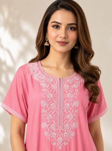 Image of Nighty| Nighty for Women Stylish| Alpine Nighty for Women| Night Gown for Women Stylish| Breathable Alpine Fabric| Elegant Embroidery|