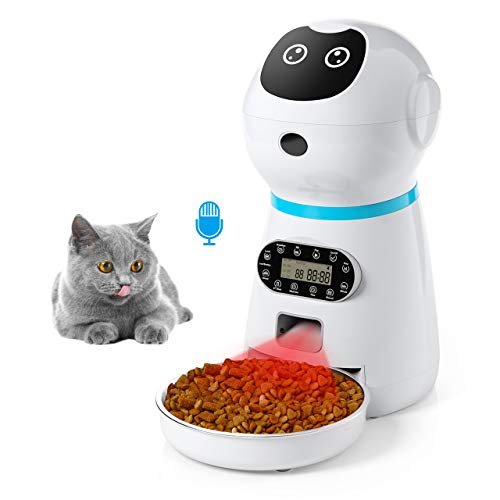 isYoung Automatic Pet Feeder,Cat Feeder Dog Food Dispenser with Stainless Steel Bowl,Dual Power