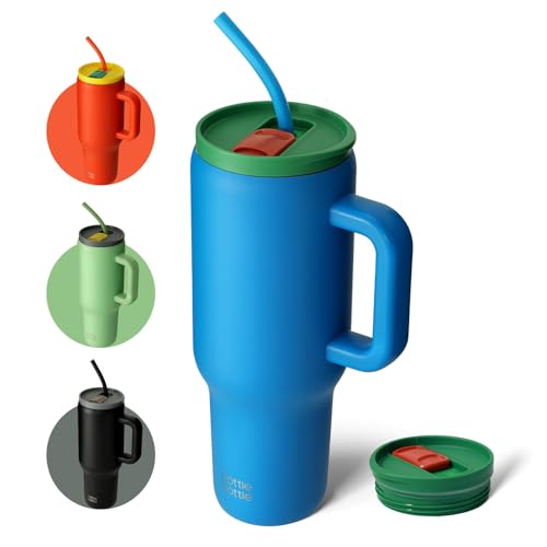 BOTTLE BOTTLE 40oz (1.2L) Kaffeebecher aus Edelstahl mit Griff & Strohhalm, BPA-frei, isolierter Thermobecher für Reise, Büro, Uni & Sport, Geschenkidee für Kaffee- und Teeliebhaber (Tiefsee) 1