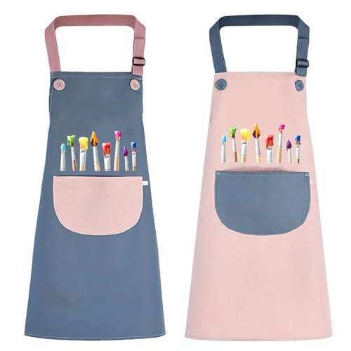 KIPTVO 2PCS Kids Aprons Waterproof Painting Apron Art, Toddler Kitchen Garden Bib for Cooking Crafts, Clay