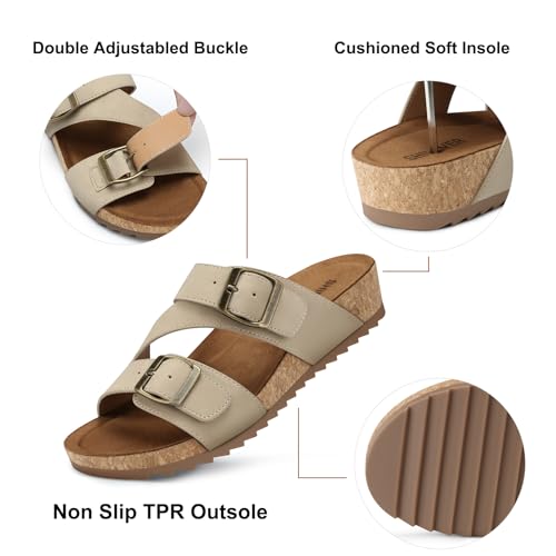 Image of SHIBEVER Comfortable Slides Sandals for Women: Wedge Adjustable Buckle Slip on Slide - Arch Support Open Toe Woman Sandal