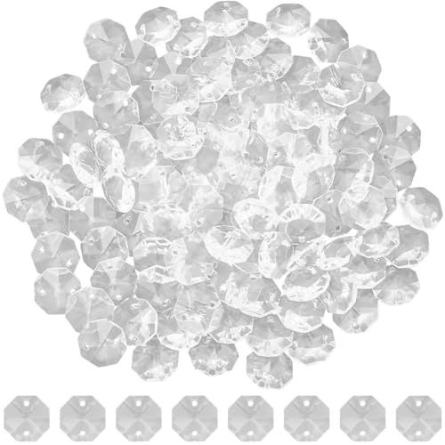 SOFPLATE 1 caja de 120 cuentas Octágonos de Cristal A Granel de Prisma de 14.{118} in 2 agujeros Piezas de Repuesto para Lámpara de Cristal Eslabones Atrapasueños Cuentas Facetadas para Lámpara de Bri