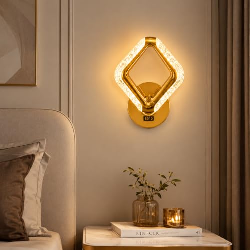 Image of Rosegold LED Wall Light for Home Decor | 3 Color Changing Crystal Wall Lamp (Warm White, Neutral White, Cool White) | Modern Gold Finish Decorative Wall Sconce for Living Room,