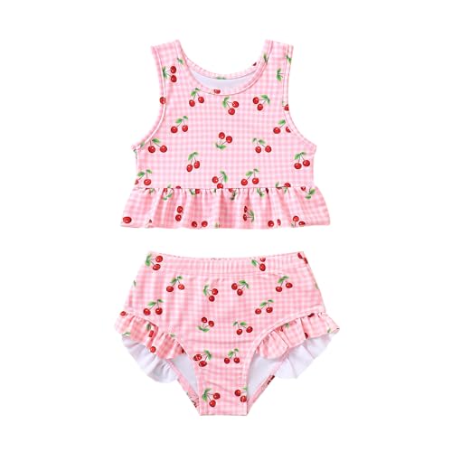 Image of Baby Swimsuit Girl Two Piece Bathing Suit Toddler Girls Summer Beach Ruffle Tankini Swimwear 1-7Y