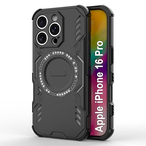 Image of amazon basics Back Case Cover for iPhone 16 Pro | Magnetic Case with Built-in Metal Ring | Supports Mag-Safe Charger, Wallet & Car Mount | Shockproof Hybrid PC + TPU | Black