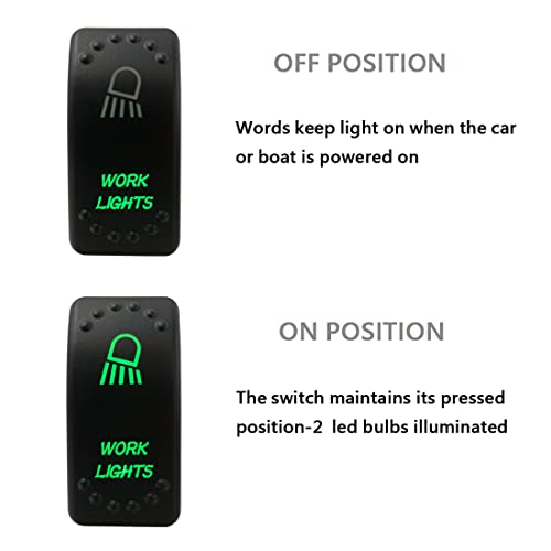 Image of Green Backlit Rocker Switch 5 Pin ON-Off Laser Etched Button Switch with Wires for Car Marine Boat UTV 20A /12V 10A /24V (Work Lights)