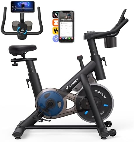 MERACH Home Exercise Bike with Adjustable Resistance, Q...