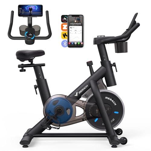 MERACH Cycleta de Casa, Silenciosa Cycleta Profesional con Resistencia Ajustable, Pantalla LCD, Asiento Grande y Cómodo, App Propia, Ideal para Aerobic en Casa, Capacidad de Carga de 136 KG
