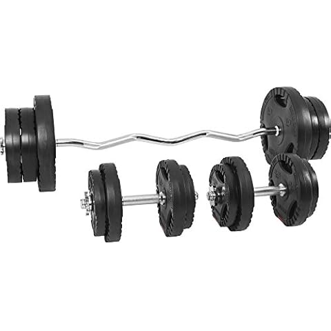 GORILLA SPORTS® Hantelset - 70kg, 4x1,25kg, 4x2,5kg, 4x5kg, 2x10kg, 14 Kunststoff Hantelscheiben, SZ-Stange 120cm, Kurzhanteln, 6 Sternverschlüsse Cover