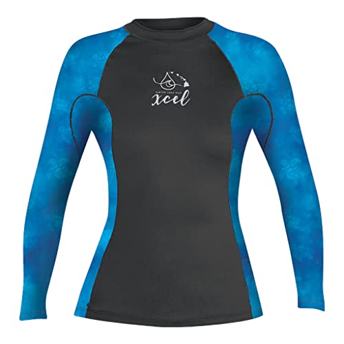Image of XCEL Girls Water Inspired Premium Stretch Long Sleeve Performance Fit UV Rashguard - Black /Honu | 8