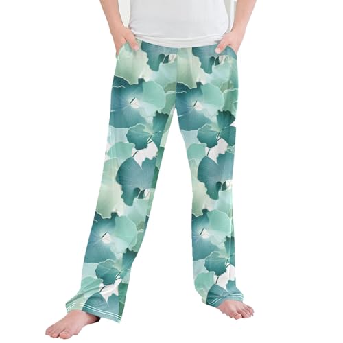 Ginkgo Biloba Green Leaf Long Pajama Pants Elastic Waist PJ Bottoms with Pockets S A110143