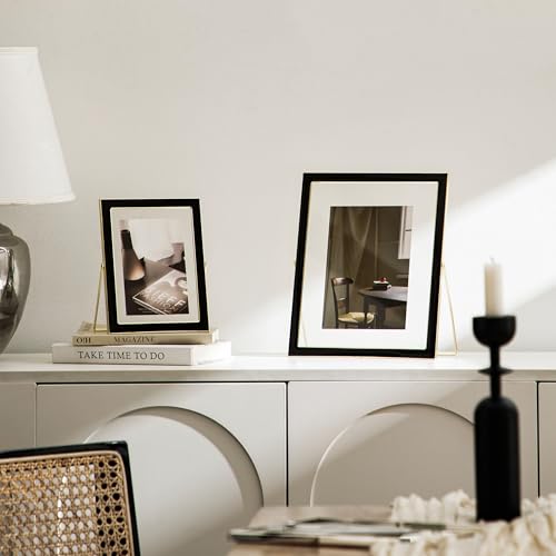 Image of eletecpro 8x10 Enamel Floating Picture Frame with 8.8 inch x 10.7 inch Real Double Glass Cover for Floating Effect, Black Floating Photo Frame for Tabletop, Display Multi-Size Photos and Artworks, Desk Decor
