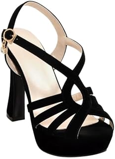 JKaur® Thick Heel Women's Sandals with Thin Straps | Open Toe Block Heels Back Strap Footwear | Black - 37 Price In India