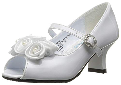 Swea Pea & Lilli Girl's Peep Toe Dress Shoe with Satin Flowers