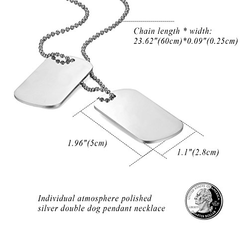 Flongo Gravur Herren Anhänger Halskette Militär Kette, Silber Herrenkette Kostenlose Gravur doppelte Militärische Erkennungsmarken Armee Stil Dog Tag Erkennungsmarke Herren Männer