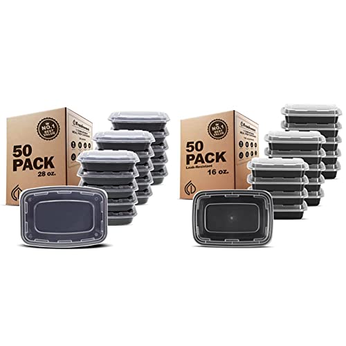Freshware Meal Prep Containers [50 Pack] (28 Oz) & Meal Prep Containers [50 Pack] 1 Compartment Food Storage Containers (16 Oz) #TOP11