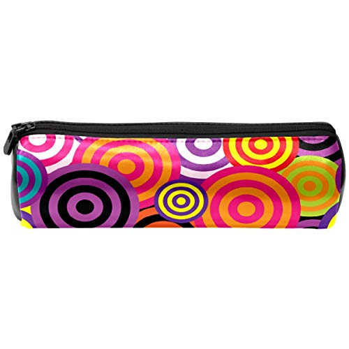 Preisvergleich Produktbild Abstrakte Kunst, kreisförmiges Federmäppchen mit Reißverschluss, Leder-Stiftetui, langlebige Stifttasche für Mädchen, Jungen, Studenten und Erwachsene