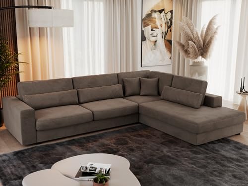MKS MEBLE Ecksofa Sofa L-Form Braun Velvet, Wohnlandschaft L-Form, Couch L Form, Sofagarnitur Couchgarnitur Polsterecke, Breite: 316 cm - Savona L - Braun Velvet - Rechts – Bild 5