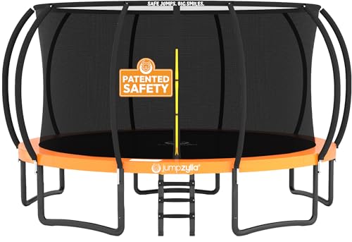 Image of JUMPZYLLA Trampoline Outdoor 8FT 10FT 12FT 14FT 15FT 16FT with Enclosure and Ladder, ASTM Approved Recreational Trampoline for Kids and Adults, Anti-Rust Coated Frame
