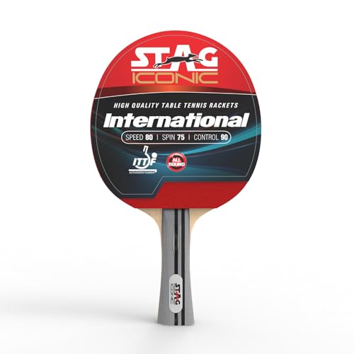 Image of International Table Tennis Racquet | 6 Ply Blade | 3 mm Sponge | High Control & Power | Red /Black