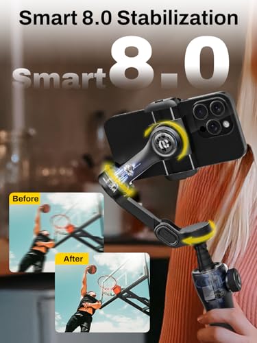 Image of AOCHUAN 3-Axis Gimbal Stabilizer for iPhone, Smartphone Gimbal w /7.8 inch Extension Rod, OLED Display, Phone Stabilizer w /Face Tracking, Gesture Control, Video Record for iPhone & Android - Smart V8 Black