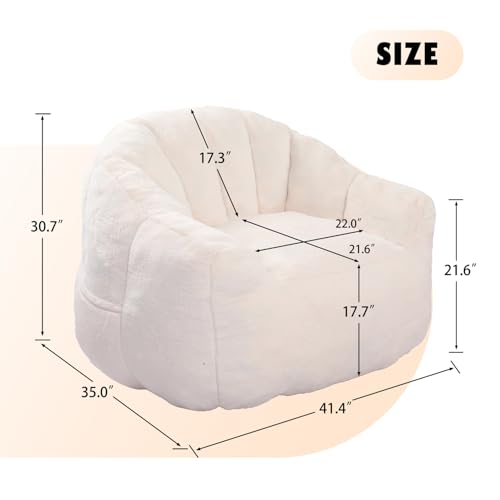 Image of Bean Bag Chair with Arms for Adults - Furry Lazy Sofa, Armrests Stuffed High-Density Foam Filler Chair, Small Cozy Reading in Bedroom Living Room and Dorms (White)