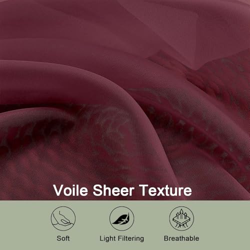 Image of OWENIE Sheer Curtains 84 Inches Long 2 Panels Set, Burgundy Sheer Curtain for Living Room Bedroom, Modern Filmy Rod Pocket Curtains Drapes, 2 Pcs, Each 59 W x 84L, Burgundy
