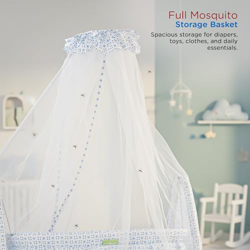 Image of BAYBEE Cradle for New Born Baby with Mosquito Net, Portable Jhula Palna, Foldable Crib, Infant Uyyala with Storage Basket, 360 Locking Wheels (Blue)