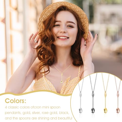 GEEHUA 4 peças, mini colar de colher, colher de chá, colar com pingente de colher de chá, colher, co