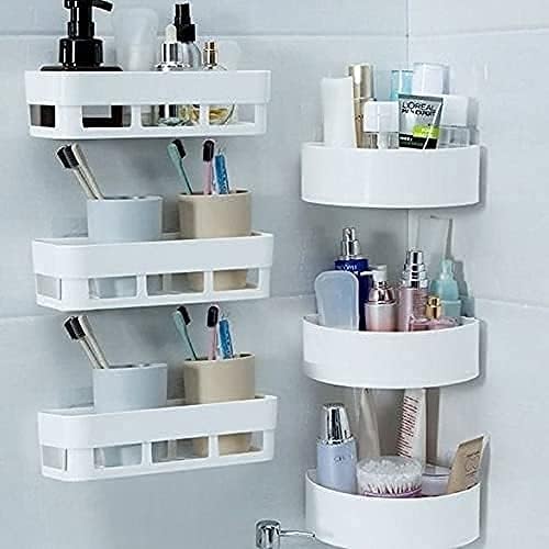 Rudrax ABS Plastic Kitchen Bathroom Wall Holder Storage Rack, Corner Shelf (White Colour only) -Combo of 6 Pieces Plastic Wall Shelf (3 Corner Triangle Shelves + 3 Bathroom Shelves)