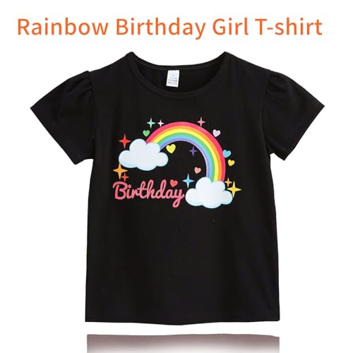 Image of Rainbow Birthday Outfits for Girls-T-shirt,Tutu Skirt Dress,Ruffle Socks,Headband,Unicorn Gifts for Girls