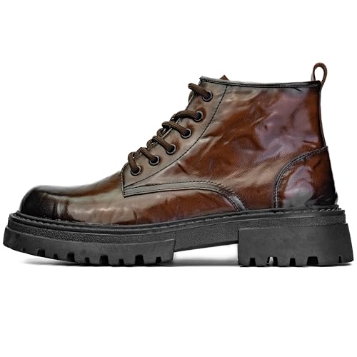 Men’s Vintage Combat Boots – Faux Leather Lace-Up Ankle Boots with Rugged Outsole & Pull Tab – Durable Work Footwear for Fall, Winter, Outdoor & Casual Use2