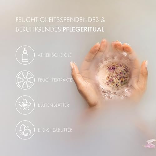 Satin Naturel 4 Luxuriöse BIO Badebomben Vegan – Für den Valentinstag – Wellness Geschenke für Frauen – Luxuriöse Badekugeln – Geschenkideen für Freundin & Ehefrau – Premium Edition