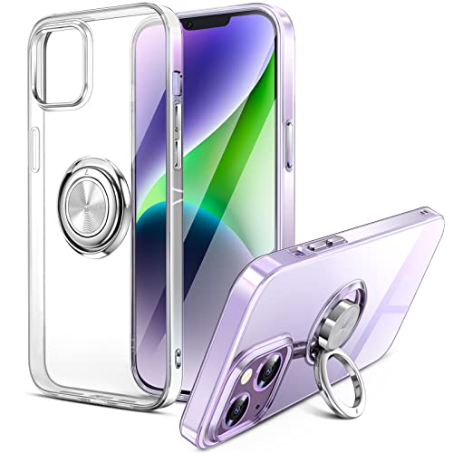 iPhone 14 Funda Soporte de Anillo, Funda para iPhone 14 Cubierta de Parachoques de TPU Delgada y Transparente Caja del Teléfono Antiarañazos Magnética con Protección contra Caídas para iPhone 14/13 Cover
