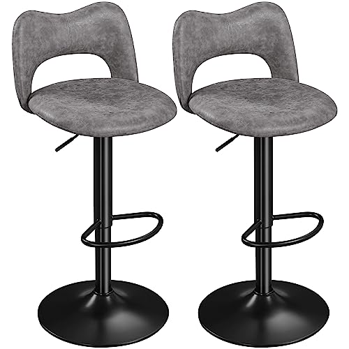 Yaheetech Juego de 2 Taburetes de Bar Altura Ajustable Taburetes para Bar Cocina Comedor Silla Gris MAX Carga 136 KG