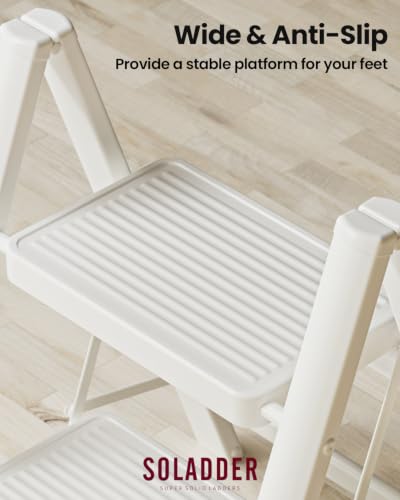 Image of SOLADDER 2 Step Ladder, Folding Step Stool, Lightweight Stepladder, White