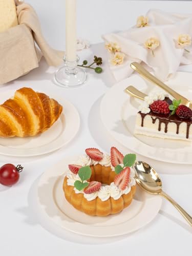 Image of WDF 200PCS Ivory Plastic Plates - Elegant Ivory Disposable Plates for Party- Include 100 Dinner Plate 10inch and 100 Plastic Dessert Plate 7inch Perfect for Party /Baby Shower /Wedding /Birthday