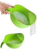 Rice Strainer with Handle - Lightweight Rice Washer Strainer Bowl with Smart Design for Easy Water Draining, Easy to Use & Clean ABS Plastic Colander with Handle for Cereals, Pasta, Vegetables, Fruits