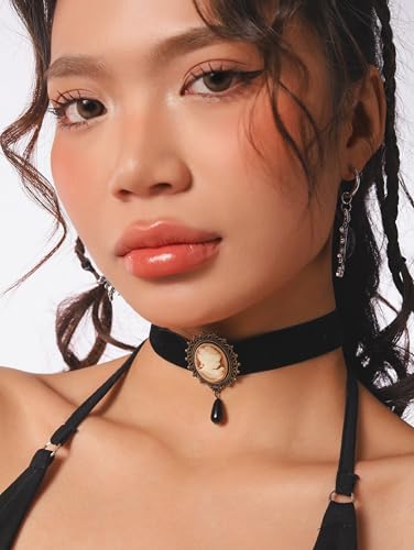 Sacina Gothic Black Cameo Victorian Choker, Black Choker, Gothic Vintage Necklace, Goth Jewelry, Christmas Jewelry Gift for Women3