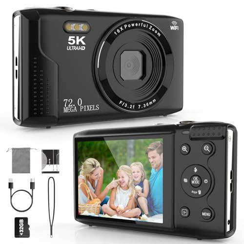 Appareil photo numérique 4K FHD 1080p, 68 MP, autofocus, avec carte de 32 Go et zoom numérique 16x ; appareil photo numérique portable et simple d'utilisation pour les enfants, les étudiants, les adol