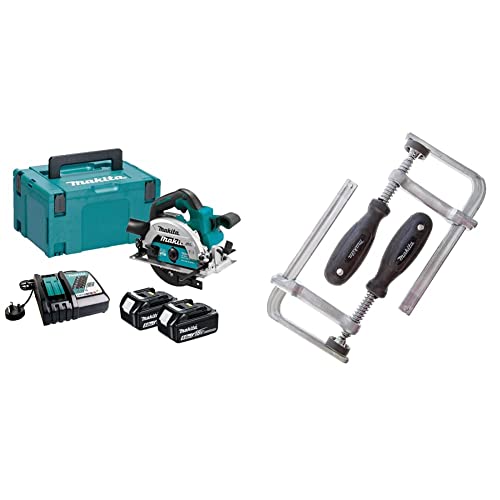 Makita DHS660RTJ Akku-Handkreissäge 57 mm 18 V 5,0 Ah, 2 Akkus + Ladegerät im MAKPAC Bunt & 194385-5 Schraubzwinge 1 Paar (2 Stück), Silber, 5 x 160 mm