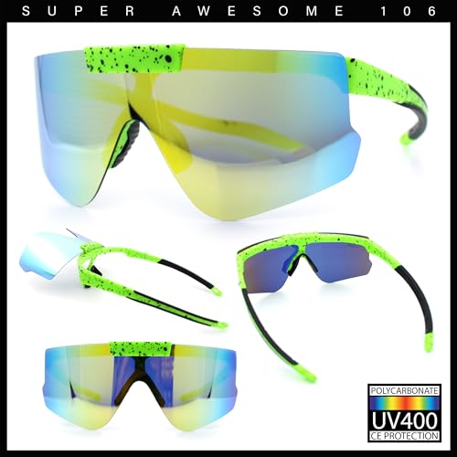 Image of SA106 Polarized Mens Flip Up Rimless Oversized Shield Plastic Sport Sunglasses
