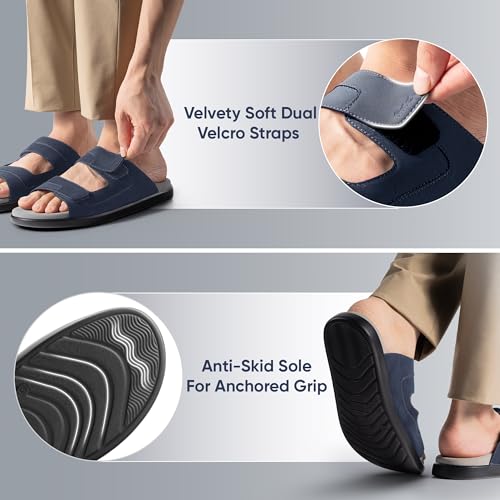 Image of Frido Comfort Dual Strap Sandals for Men with Bounce Back Cushioned Footbed, Zero Drop Sole for Arch Support Pain Relief, Lightweight Anti-Skid, Adjustable Velcro Casual Sandals