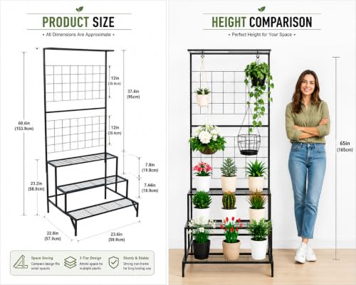 Image of 6-Tier Rust-Proof Metal Plant Stand for Balcony & Indoor Use - Heavy-Duty Gamla Stand for 6 Pots (Lohe Ka Stand) (large 3 tier plant stand)